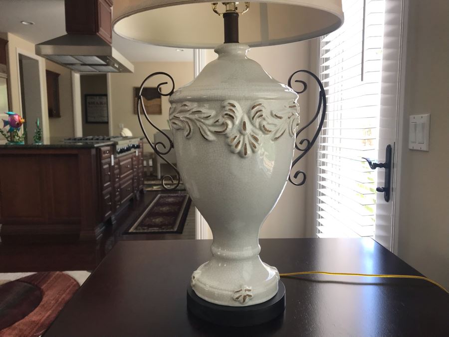 White Glazed Cermaic Table Lamp By Pacific Coast Lighting 32H [Photo 3]