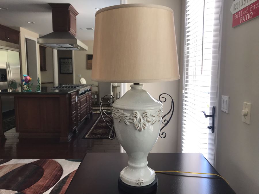 White Glazed Cermaic Table Lamp By Pacific Coast Lighting 32H [Photo 1]