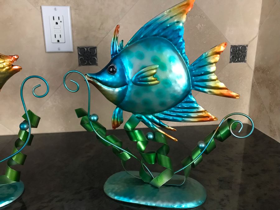 Pair Of Decorative Metal Fish Sculptures 11W X 12H [Photo 3]