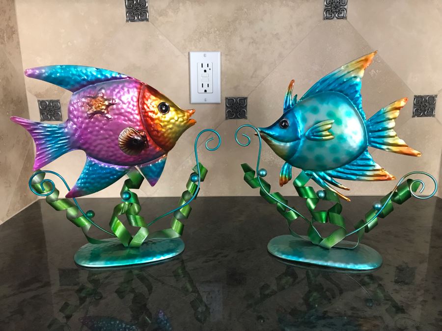 Pair Of Decorative Metal Fish Sculptures 11W X 12H [Photo 1]