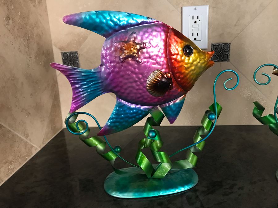 Pair Of Decorative Metal Fish Sculptures 11W X 12H [Photo 2]