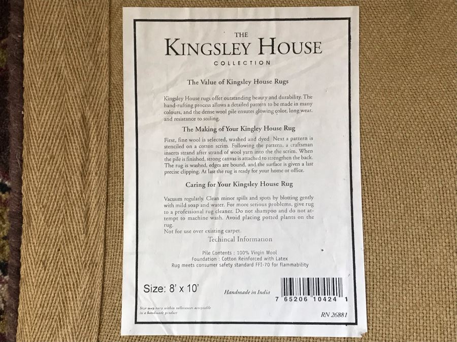 The Kingsley House 100% Virgin Wool Area Rug Made In India 8' X 10' [Photo 7]