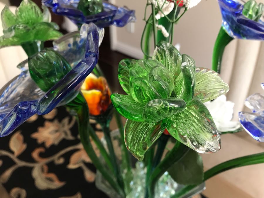 Decorative Glass Flowers With Glass Vase 22H [Photo 6]