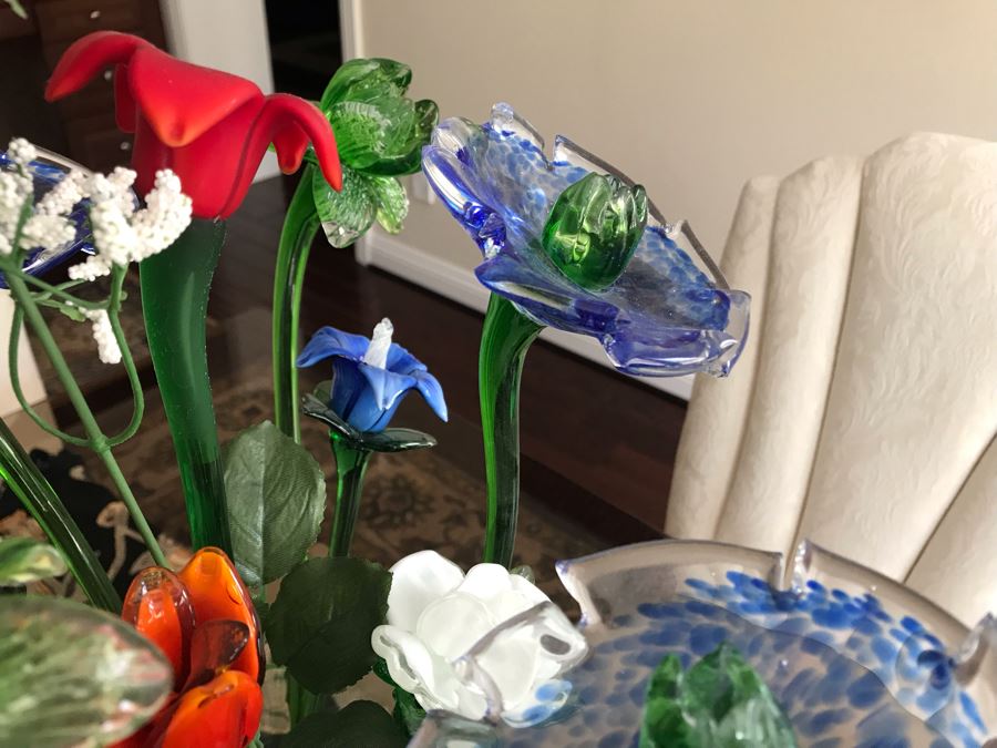 Decorative Glass Flowers With Glass Vase 22H [Photo 5]