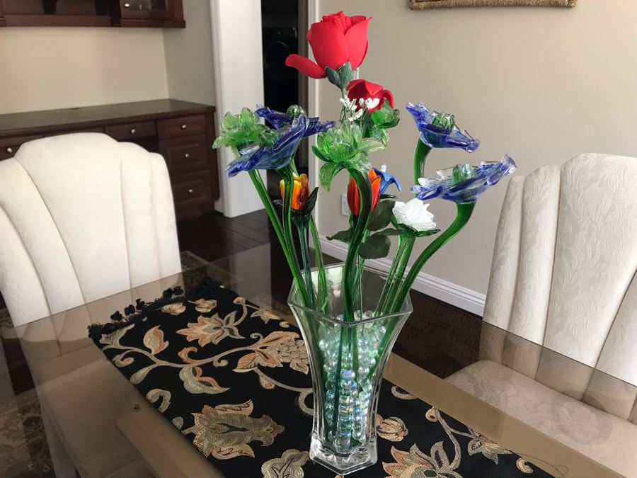Decorative Glass Flowers With Glass Vase 22H [Photo 2]
