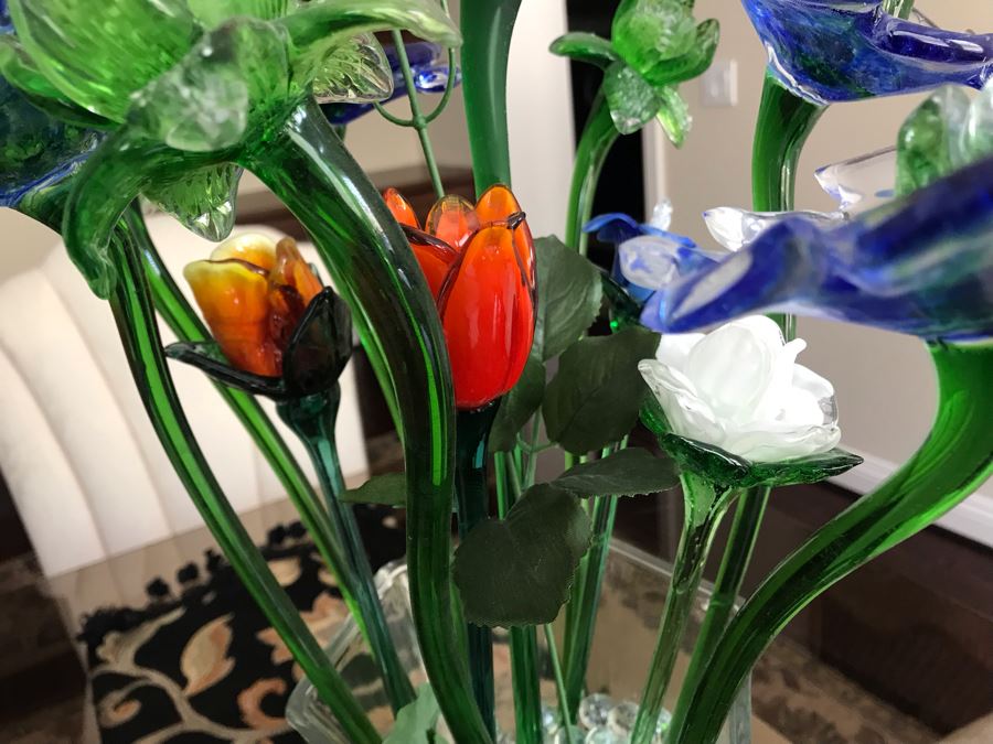 Decorative Glass Flowers With Glass Vase 22H [Photo 7]