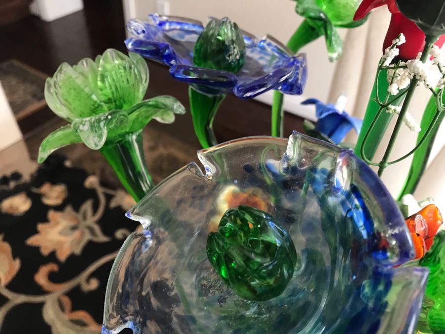 Decorative Glass Flowers With Glass Vase 22H [Photo 8]