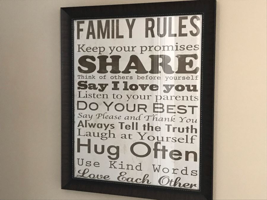 Framed Wall Decor Sign: Family Rules 28W X 34H