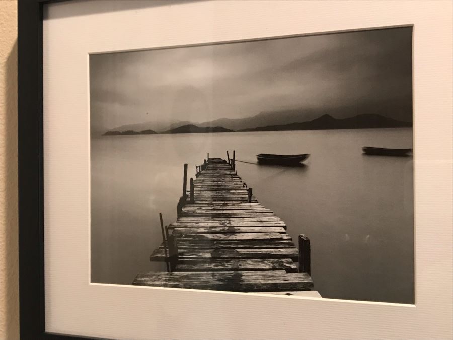 Framed B&W Boat Dock Photograph 14 X 12 [Photo 2]