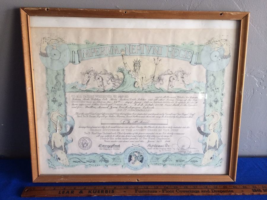 1949 U.S. Naval Certificate - U.S.S. Toldedo