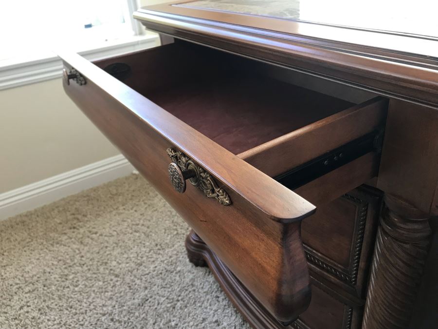 Kathy Ireland Home Bedroom Furniture Set Includes: California King Size Bed With Lady Americana Bamboo Mattress And Boxspring And Bedding, Highboy Dresser, Long Dresser And Pair Of Nightstands - See Details For Measurements [Photo 20]