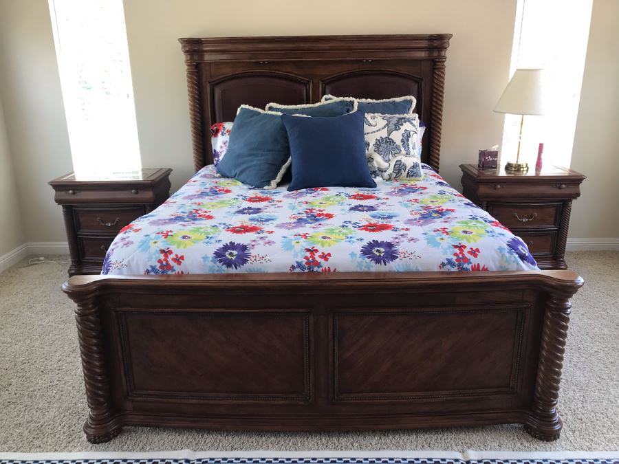 Kathy Ireland Home Bedroom Furniture Set Includes: California King Size Bed With Lady Americana Bamboo Mattress And Boxspring And Bedding, Highboy Dresser, Long Dresser And Pair Of Nightstands - See Details For Measurements [Photo 23]