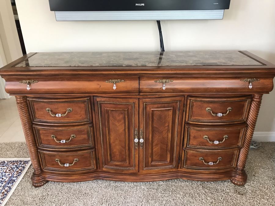 Kathy Ireland Home Bedroom Furniture Set Includes: California King Size Bed With Lady Americana Bamboo Mattress And Boxspring And Bedding, Highboy Dresser, Long Dresser And Pair Of Nightstands - See Details For Measurements [Photo 8]