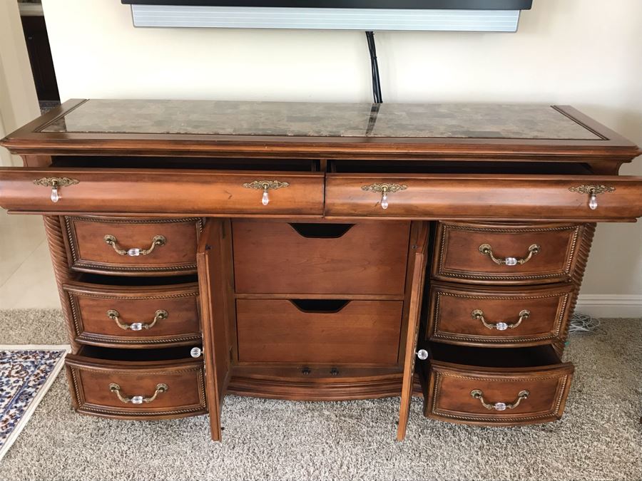 Kathy Ireland Home Bedroom Furniture Set Includes: California King Size Bed With Lady Americana Bamboo Mattress And Boxspring And Bedding, Highboy Dresser, Long Dresser And Pair Of Nightstands - See Details For Measurements [Photo 18]