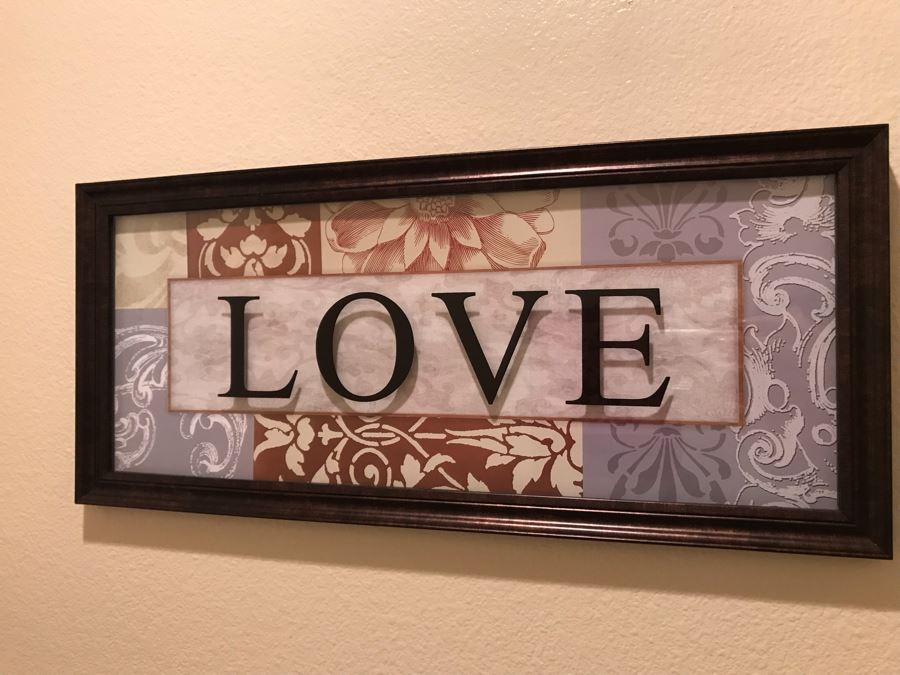 Wall Decor Framed Glass Sign: Love 21 X 9.5