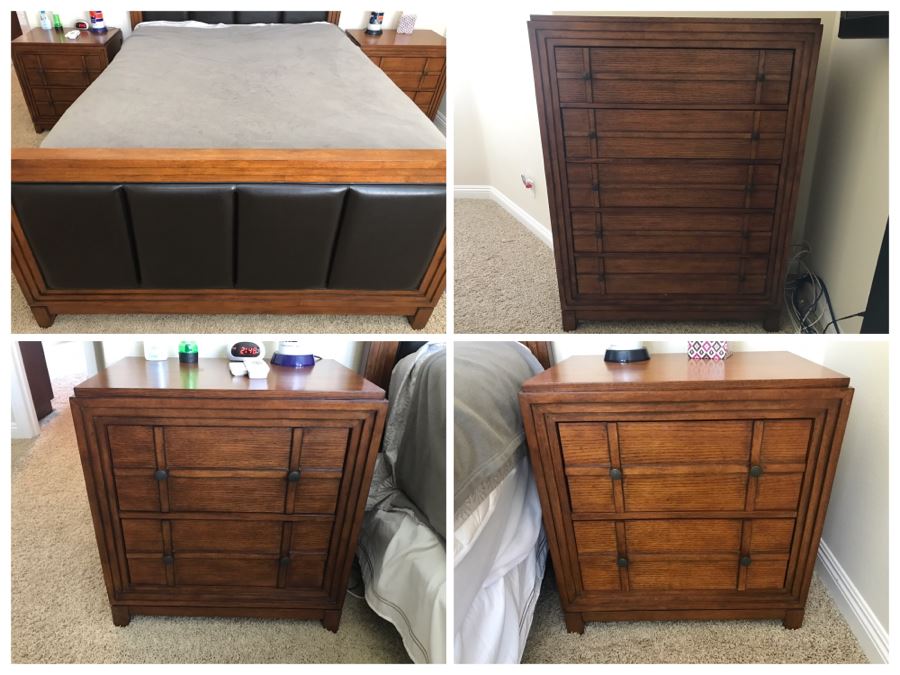 Bedroom Set Featuring: Highboy Dresser, Pair Of Nightstands And Queen Size Bed With Mattress