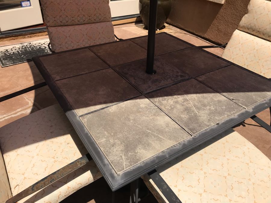 Outdoor Patio Dining Table With Four Chairs And Hampton Bay Umbrella [Photo 3]