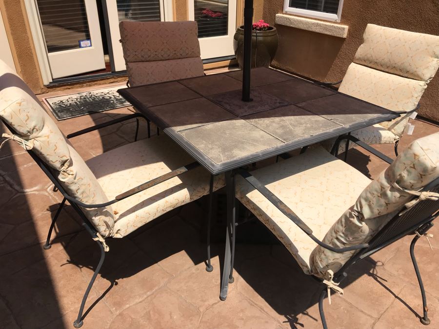 Outdoor Patio Dining Table With Four Chairs And Hampton Bay Umbrella [Photo 4]