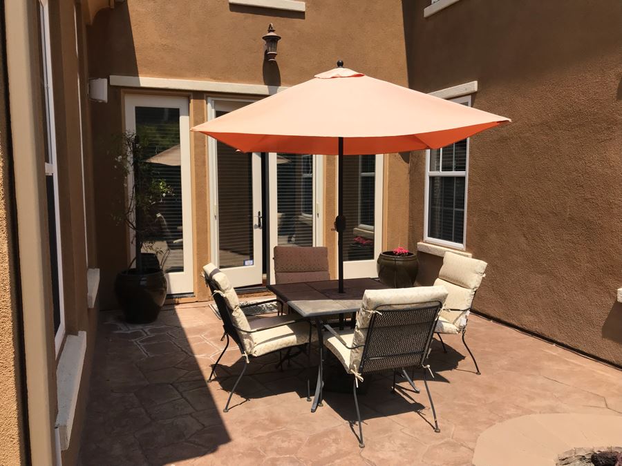 Outdoor Patio Dining Table With Four Chairs And Hampton Bay Umbrella [Photo 1]
