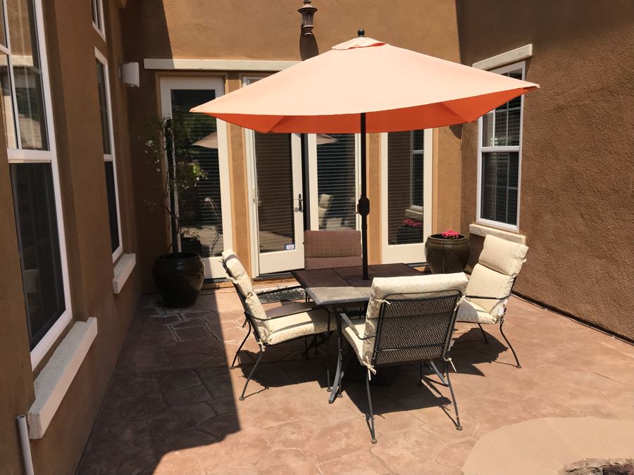 Outdoor Patio Dining Table With Four Chairs And Hampton Bay Umbrella [Photo 2]