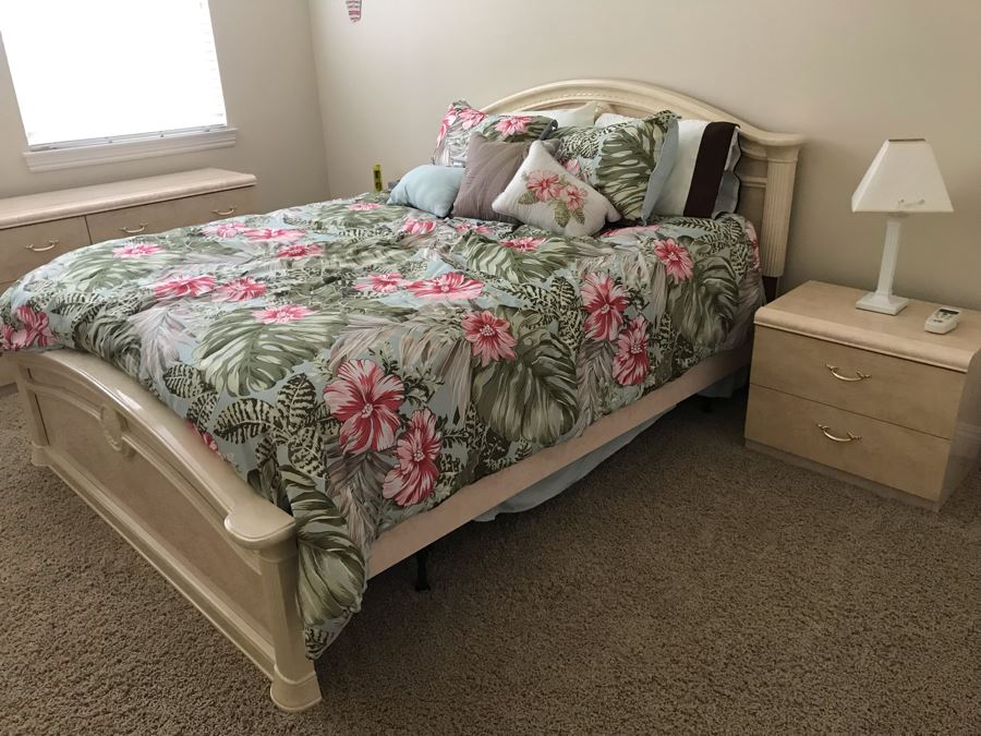 Italian Pressboard Bedroom Set: Queen Size Bed With Mattress And Boxspring, Pair Of Nightstands, 6-Drawer Dresser And Armoire (Not Pictured Yet) [Photo 1]