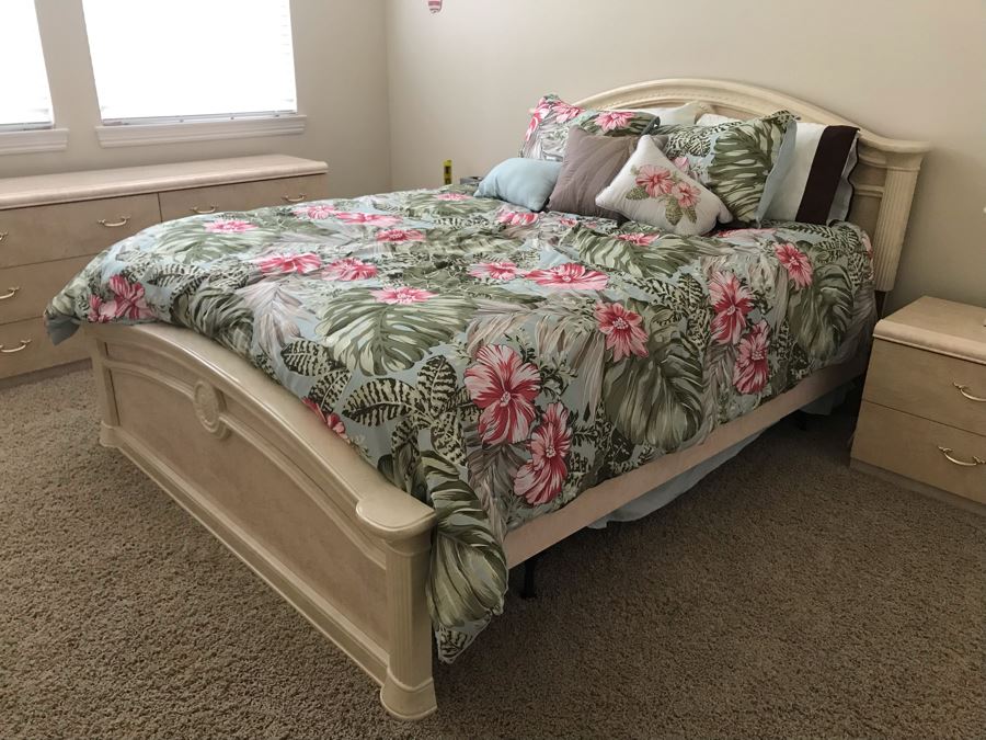 Italian Pressboard Bedroom Set: Queen Size Bed With Mattress And Boxspring, Pair Of Nightstands, 6-Drawer Dresser And Armoire (Not Pictured Yet) [Photo 3]