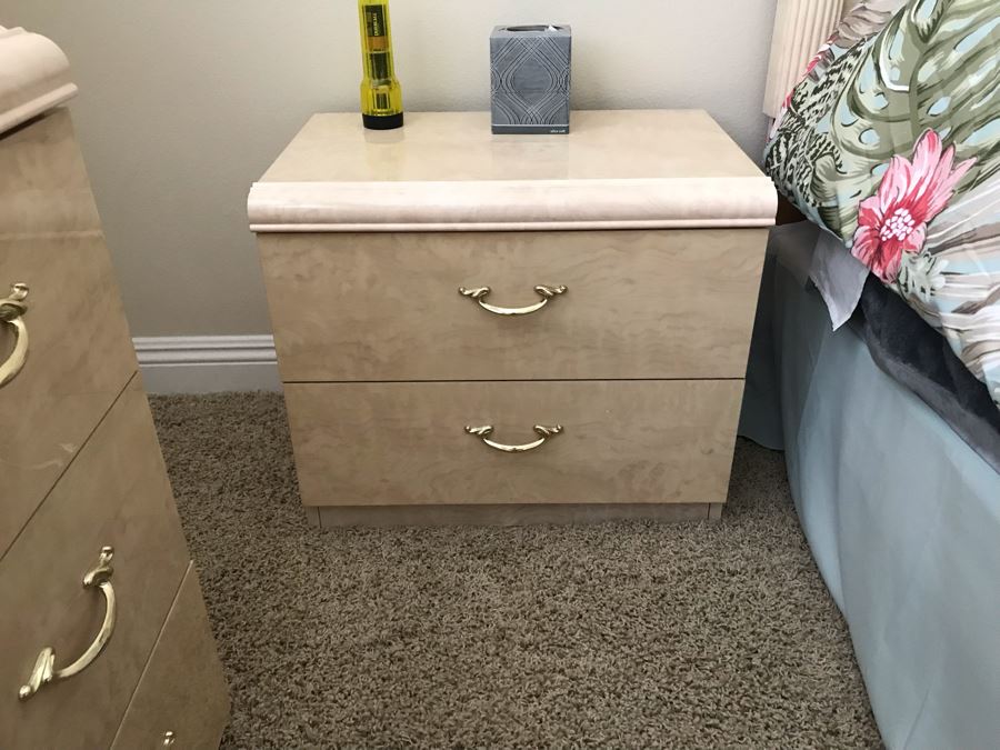 Italian Pressboard Bedroom Set: Queen Size Bed With Mattress And Boxspring, Pair Of Nightstands, 6-Drawer Dresser And Armoire (Not Pictured Yet) [Photo 5]