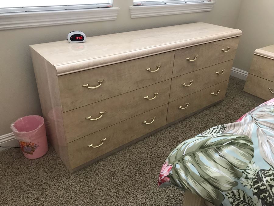 Italian Pressboard Bedroom Set: Queen Size Bed With Mattress And Boxspring, Pair Of Nightstands, 6-Drawer Dresser And Armoire (Not Pictured Yet) [Photo 4]