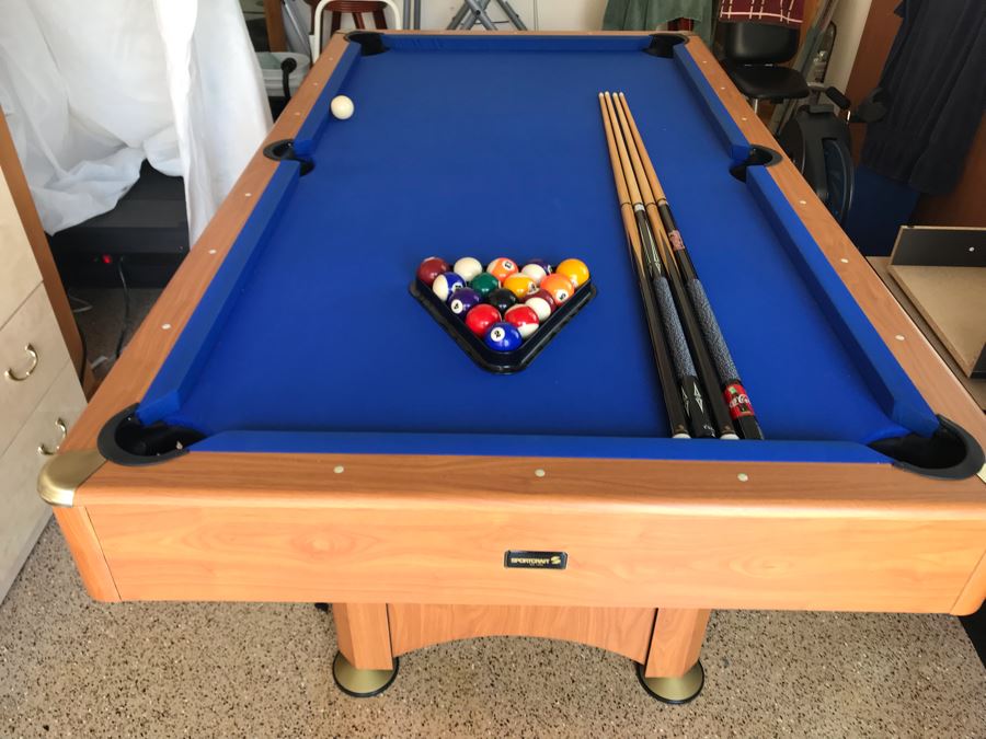 Sportcraft Pool Table Converts To Ping Pong Table With Four Pool Cues (Coca-Cola & Minnesota Fats), Pool Balls And Rack 47W X 84L X 32H [Photo 1]