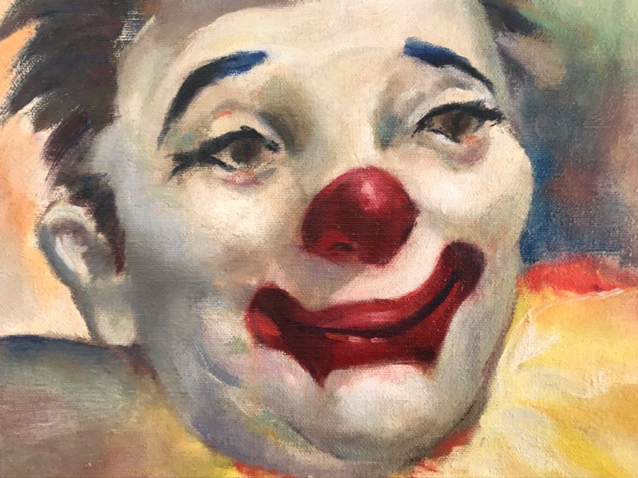 Original Mid-Century Clown Painting On Board By C Medof 17 X 20 [Photo 5]