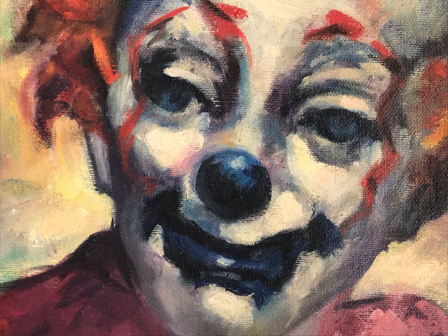Original Mid-Century Clown Painting On Board By C Medof 17 X 20 [Photo 5]