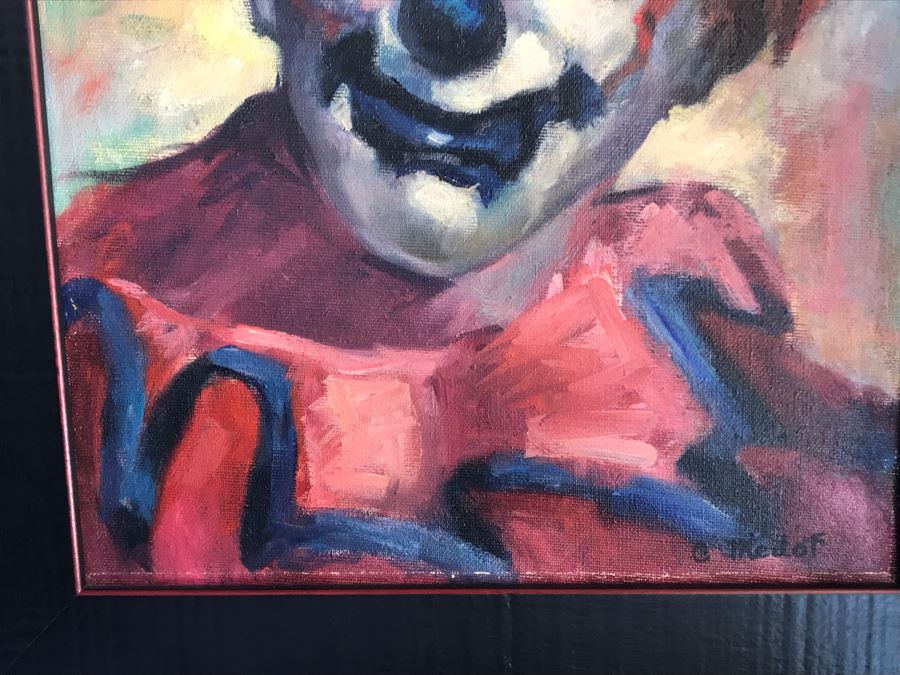 Original Mid-Century Clown Painting On Board By C Medof 17 X 20 [Photo 6]