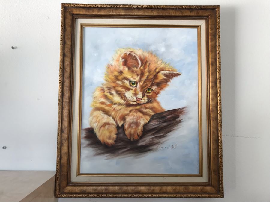 Original Kitten Cat Painting By Margaret Ann 21 X 25 [Photo 1]