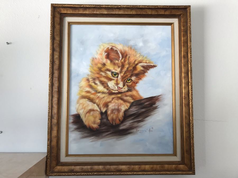 Original Kitten Cat Painting By Margaret Ann 21 X 25 [Photo 2]