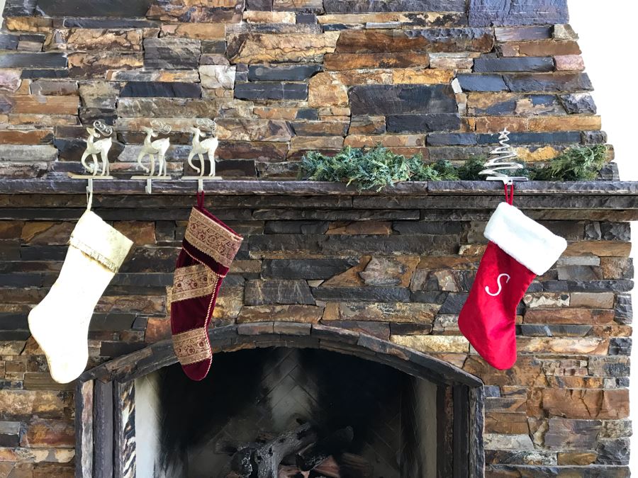 (3) Christmas Stockings, (4) Christmas Stocking Holders And (2) 6' Faux Bendable Garland Strands [Photo 2]