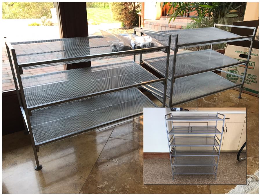 Metal Adjustable Shelving Racks With Additional Hardware (3 Total) Smaller: 26.5W X 12D X 19H, Larger: 26.5W X 12D X 38H [Photo 1]