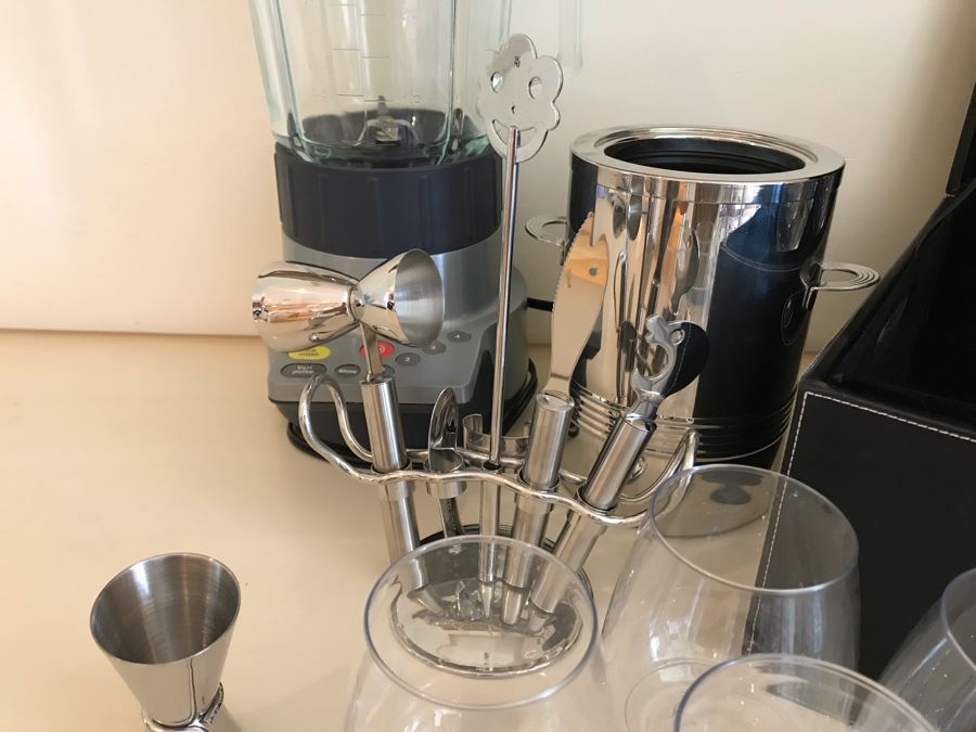 Barware Lot Includes Krups Blender, Plastic Travelling Glasses, Wine Cooler, Stainless Barware Set And Box [Photo 5]