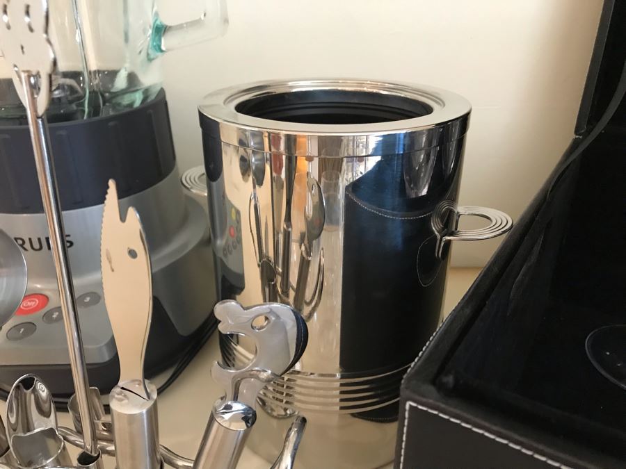 Barware Lot Includes Krups Blender, Plastic Travelling Glasses, Wine Cooler, Stainless Barware Set And Box [Photo 4]