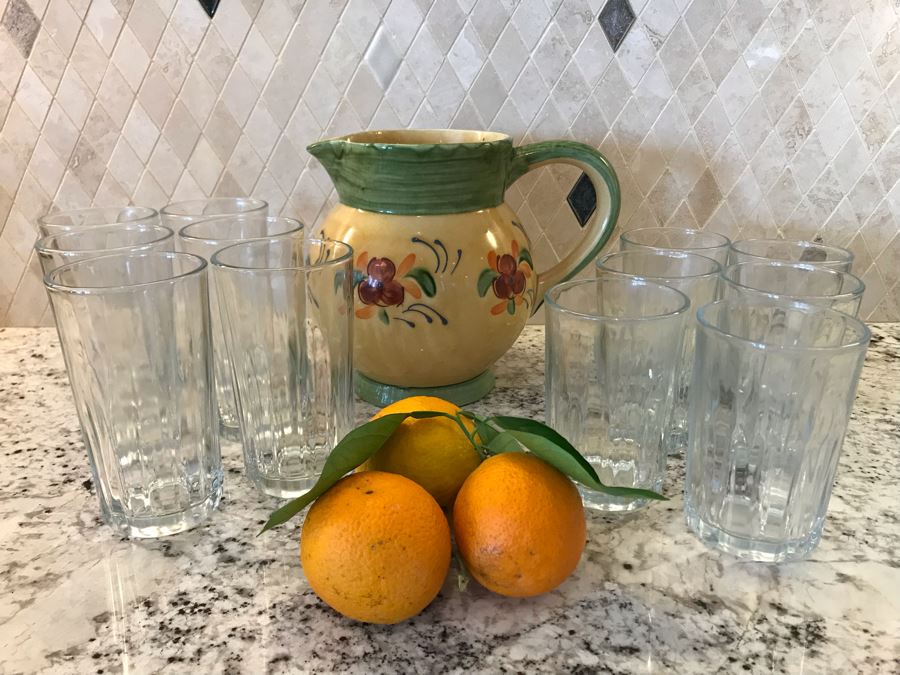 Handmade French Pitcher 8H And (12) Glasses  (Oranges Not Included) [Photo 7]