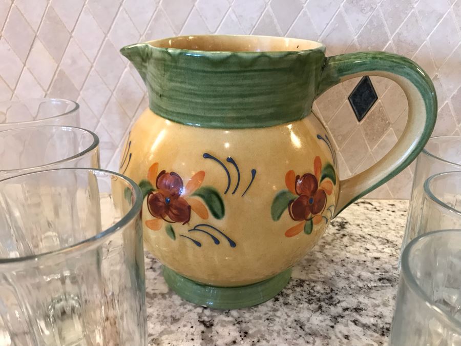 Handmade French Pitcher 8H And (12) Glasses  (Oranges Not Included) [Photo 4]