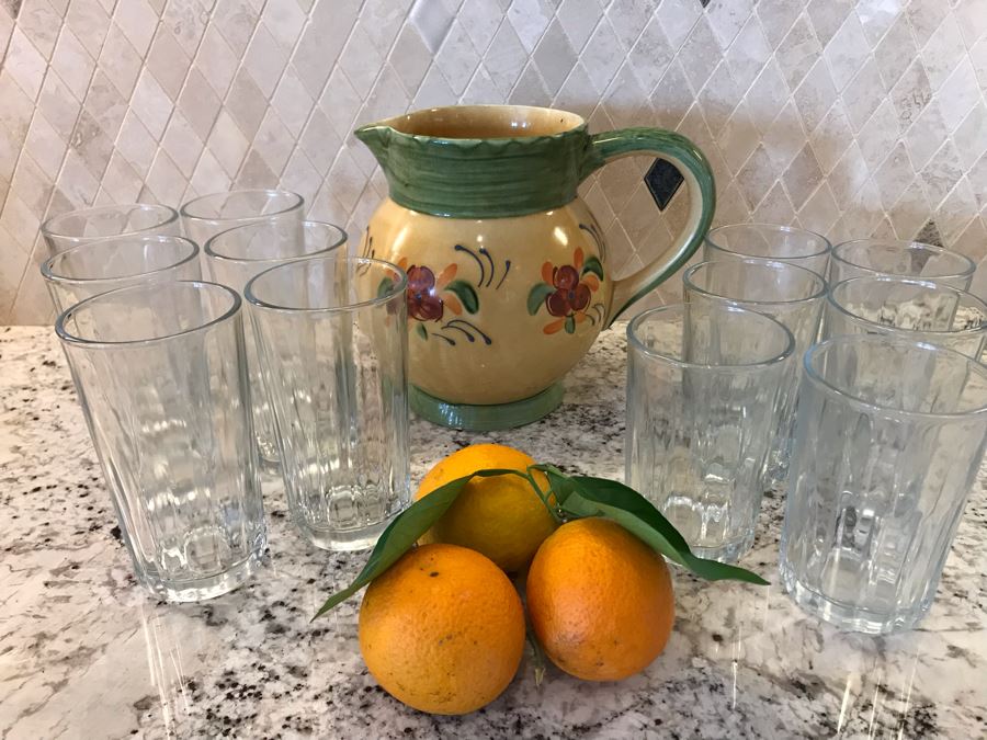 Handmade French Pitcher 8H And (12) Glasses  (Oranges Not Included) [Photo 3]