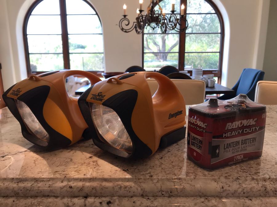 Pair Of Energizer Sea Beam Waterproof  Flashlights And New Rayovac Heavy Duty 2 Pack Lantern Batteries [Photo 3]