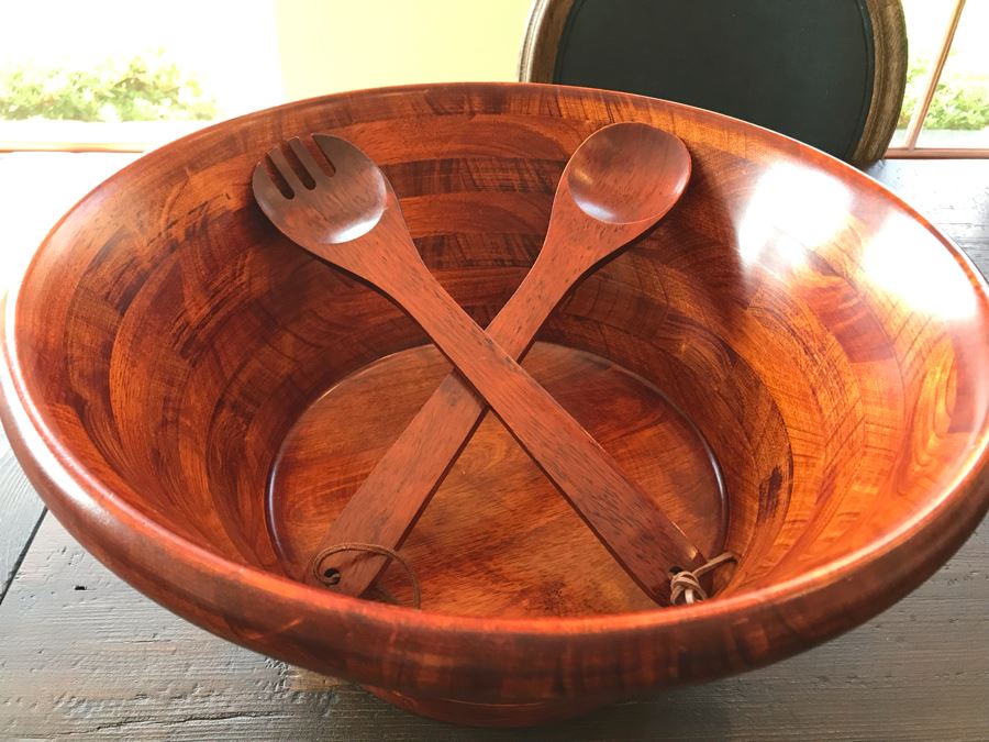 Large Wooden Salad Bowl Set 17W X 8H