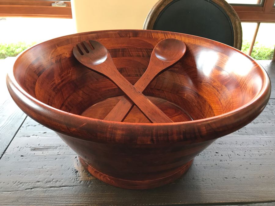 Large Wooden Salad Bowl Set 17W X 8H