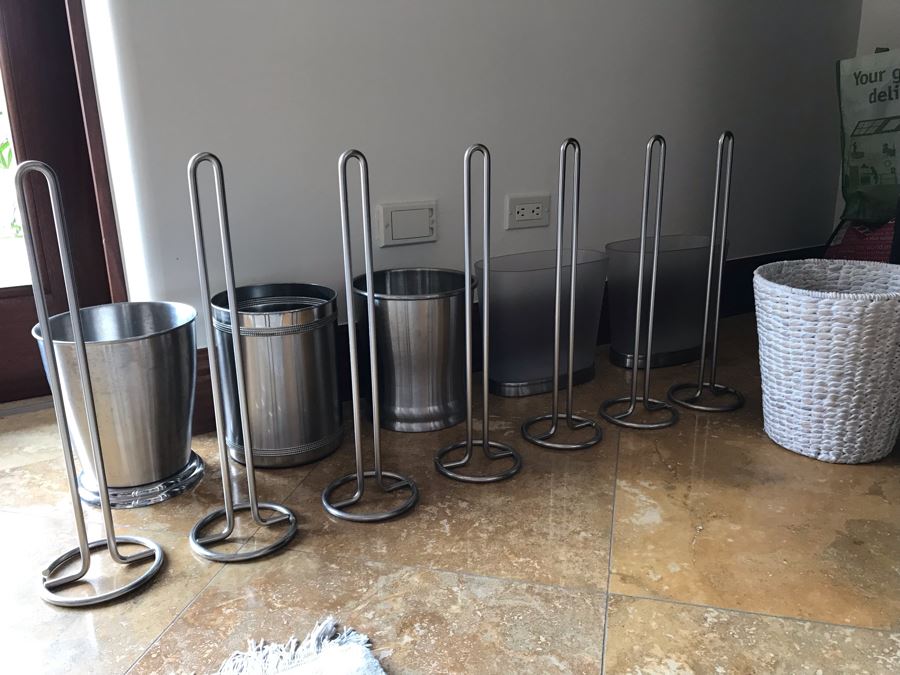 (7) Metal Toilet Paper Holders And (6) Wastebaskets [Photo 2]