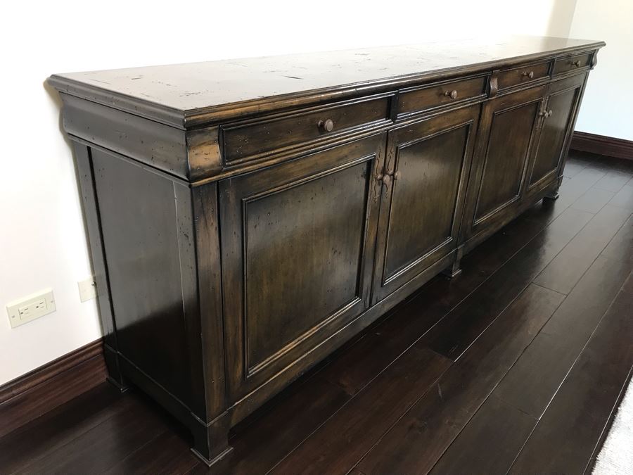Stunning Custom Long Wooden Credenza Media Cabinet 9'4'W X 20D X 36H Paid $3,900 [Photo 3]