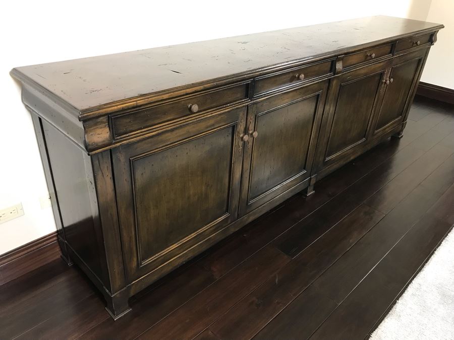Stunning Custom Long Wooden Credenza Media Cabinet 9'4'W X 20D X 36H Paid $3,900 [Photo 4]