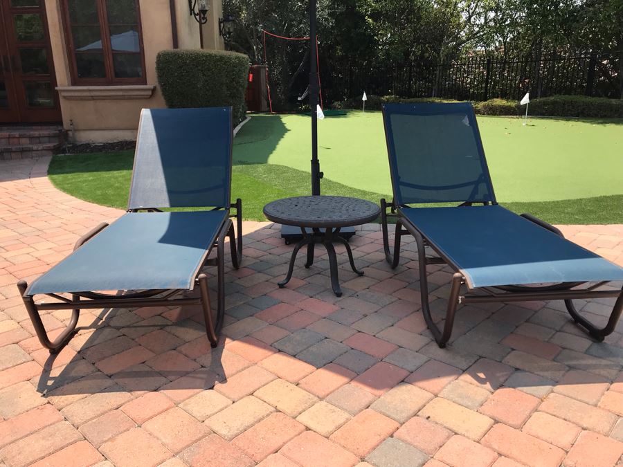 Pair Of Telescope Casual Reliance Sling Aluminum Layback Stackable Chaise Lounges Retails $930 [Photo 7]