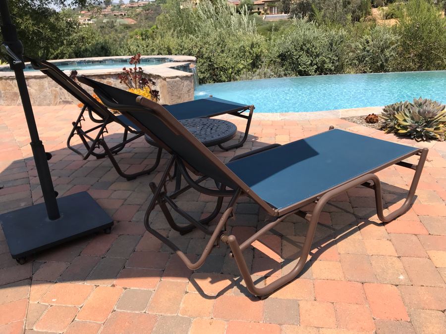 Pair Of Telescope Casual Reliance Sling Aluminum Layback Stackable Chaise Lounges Retails $930 [Photo 4]