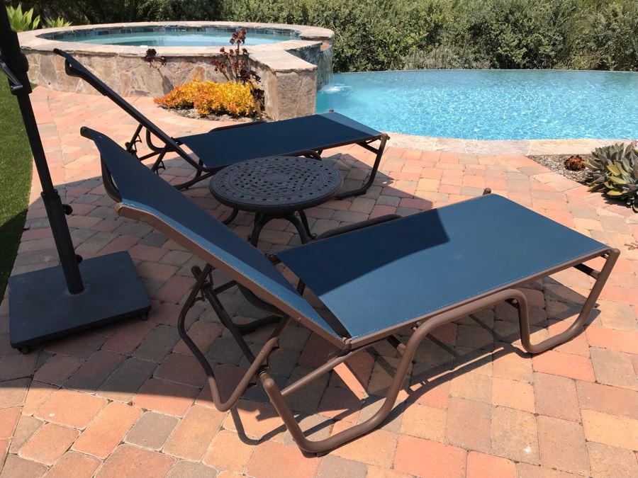 Pair Of Telescope Casual Reliance Sling Aluminum Layback Stackable Chaise Lounges Retails $930 [Photo 5]